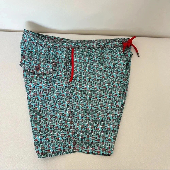 Mr. Swim Size XLarge Swim Trunks Mesh Lined Blue/Red Fish Print 6" Inseam - Picture 5 of 9